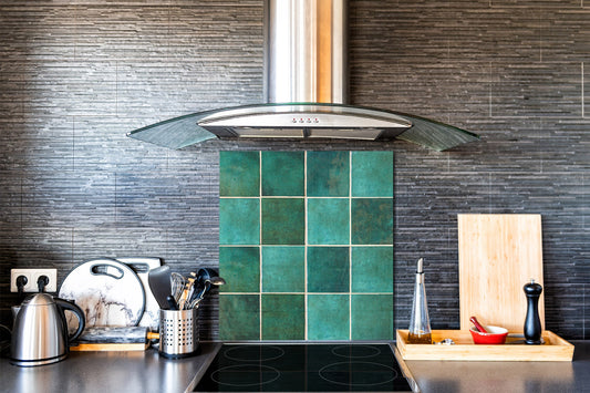 Printed Tempered glass wall art – Glass kitchen backsplash NBS05 Textures and tiles 1 Series: Green vintage ceramic tiles 3