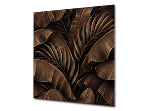 Toughened glass backsplash – Art glass design printed glass splashback NBS11 Tropical Leaves Series: Bronze banana leaves