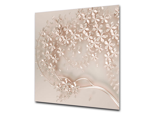 Unique Glass kitchen panel – Tempered Glass backsplash – Art design Glass Upstand NBS09 Colourful Variety Series: Beige decorative tree