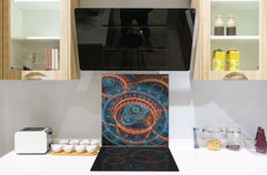 Printed tempered glass backsplash – Glass kitchen splashback NBS13 Abstract Graphics Series: Fiery wheels