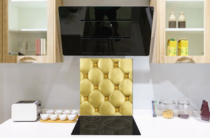 Glass kitchen backsplash – Tempered Glass splashback – Photo backsplash NBS10 Decorative Surfaces Series: Golden leather upholstery 1