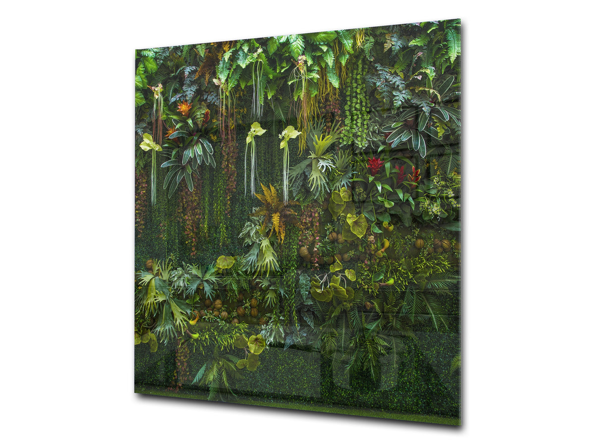 Stunning printed Glass backsplash – Tempered glass kitchen wall panel NBS07 Vintage leaves and patterns Series: Rich green fern