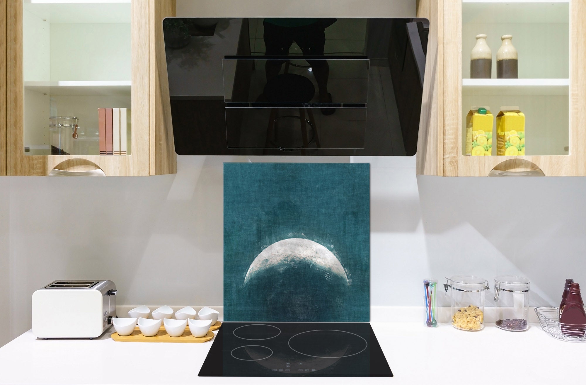 Printed Tempered glass wall art – Glass kitchen backsplash NBS12 Paintings Series: Rising moon