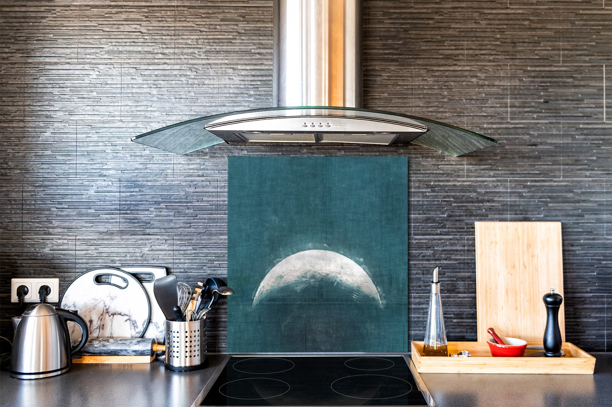 Printed Tempered glass wall art – Glass kitchen backsplash NBS12 Paintings Series: Rising moon