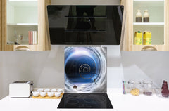 Printed tempered glass backsplash – Glass kitchen splashback NBS13 Abstract Graphics Series: Space and time