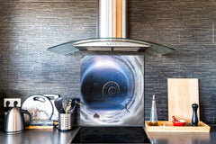 Printed tempered glass backsplash – Glass kitchen splashback NBS13 Abstract Graphics Series: Space and time