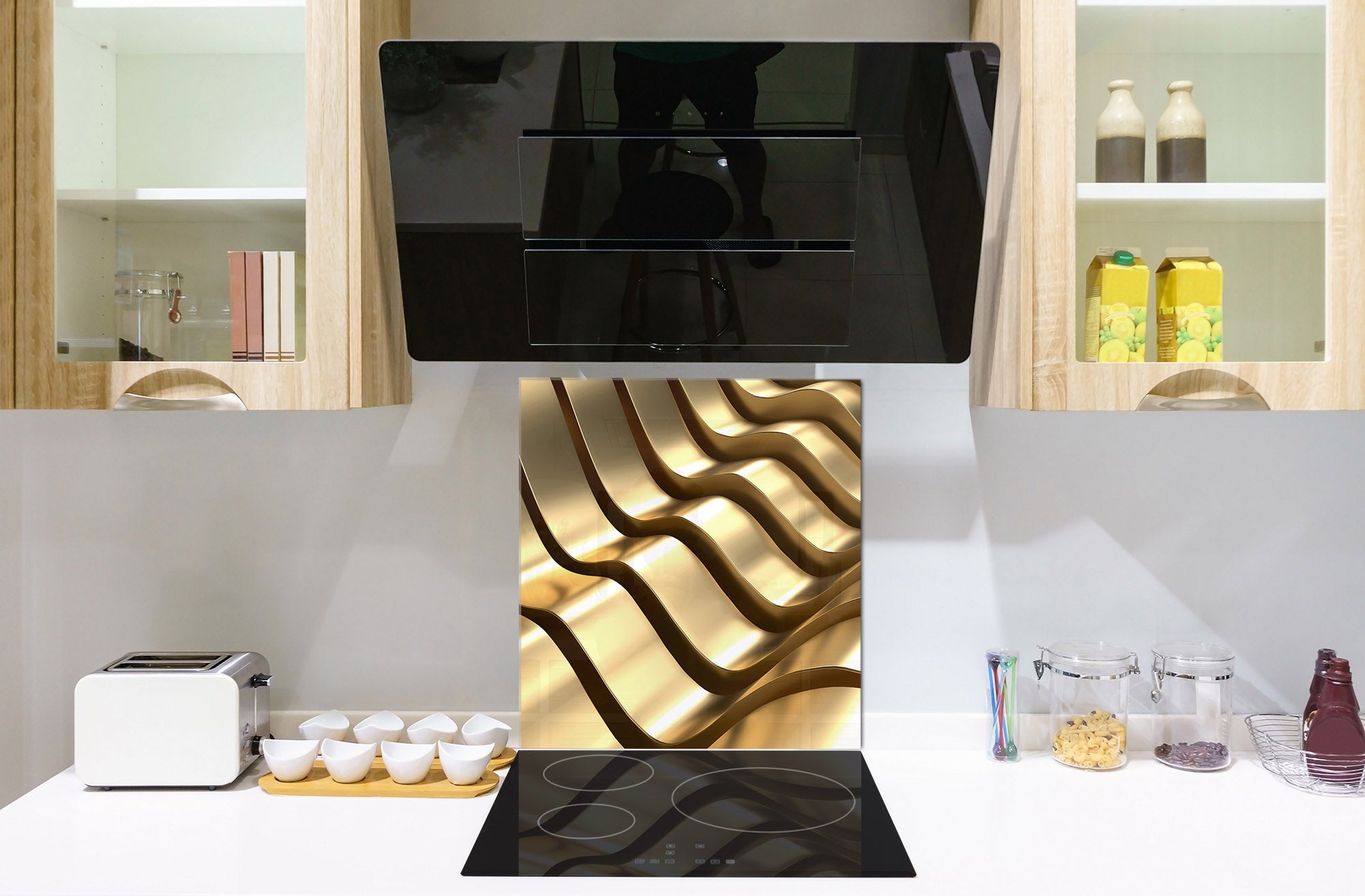 Paraschizzi vetro rinforzato – Paraspruzzi artistico stampato su vetro BS12 Trame bianche e grigi: Geometry Squares 2