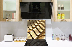 Stylish Tempered glass backsplash – Glass kitchen splashback – Glass upstand NBS08 Golden Waves Series: Abstract waves