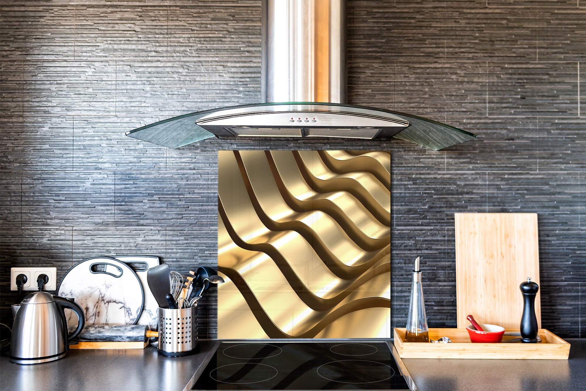 Paraschizzi vetro rinforzato – Paraspruzzi artistico stampato su vetro BS12 Trame bianche e grigi: Geometry Squares 2