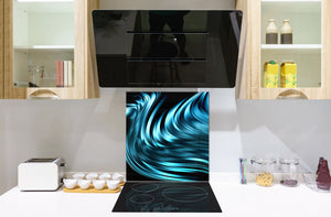 Unique Glass kitchen panel – Tempered Glass backsplash – Art design Glass Upstand NBS09 Colourful Variety Series: Blue abstract composition