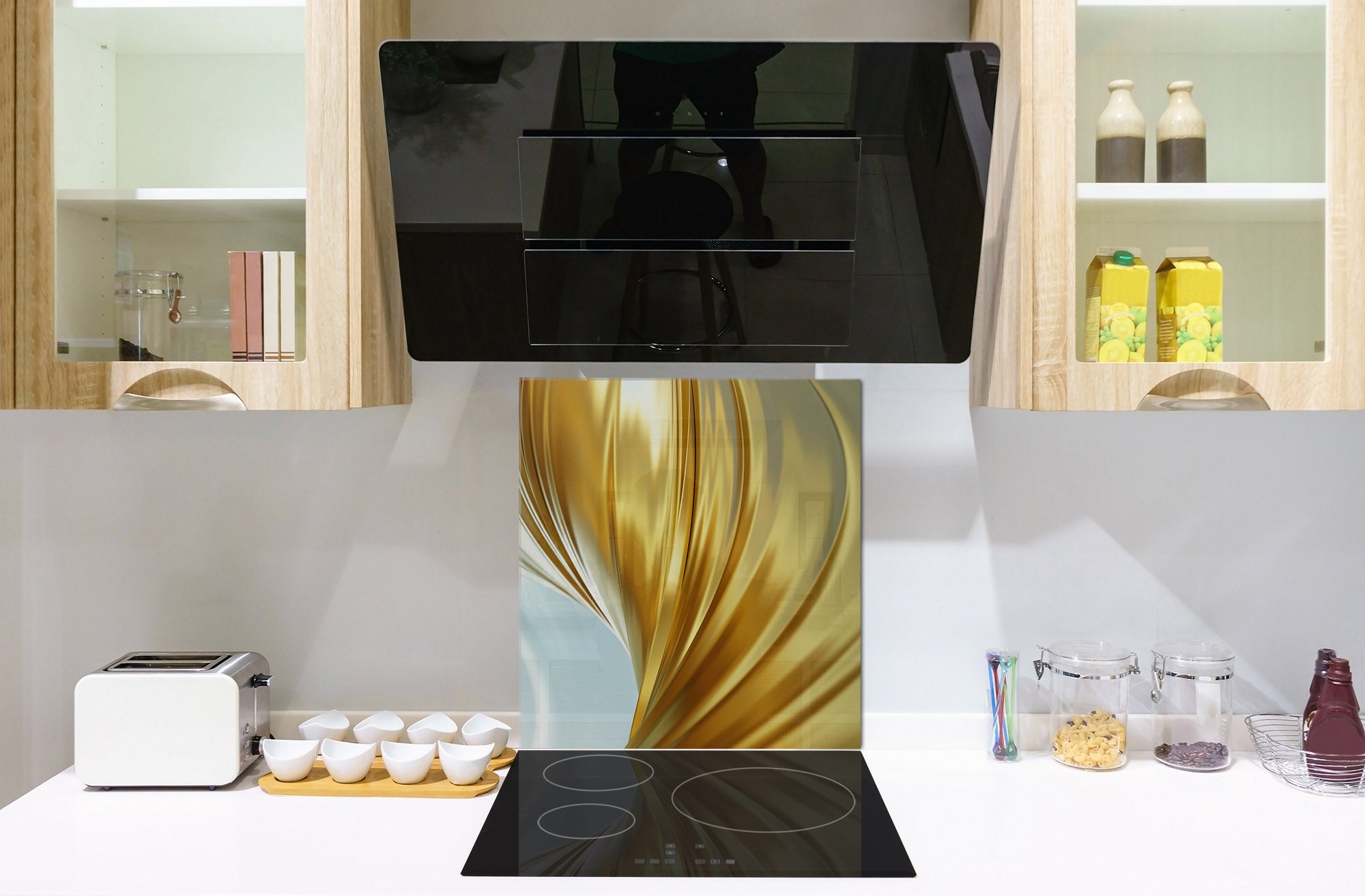 Paraschizzi vetro rinforzato – Paraspruzzi artistico stampato su vetro BS12 Trame bianche e grigi: Geometry Squares 2