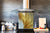 Stylish Tempered glass backsplash – Glass kitchen splashback – Glass upstand NBS08 Golden Waves Series: Gold satin background