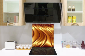Stylish Tempered glass backsplash – Glass kitchen splashback – Glass upstand NBS08 Golden Waves Series: Liquid gold 2