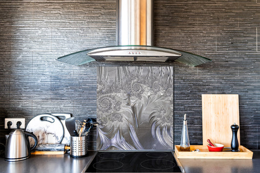 Glass kitchen backsplash – Tempered Glass splashback – Photo backsplash NBS10 Decorative Surfaces Series: Silver waves