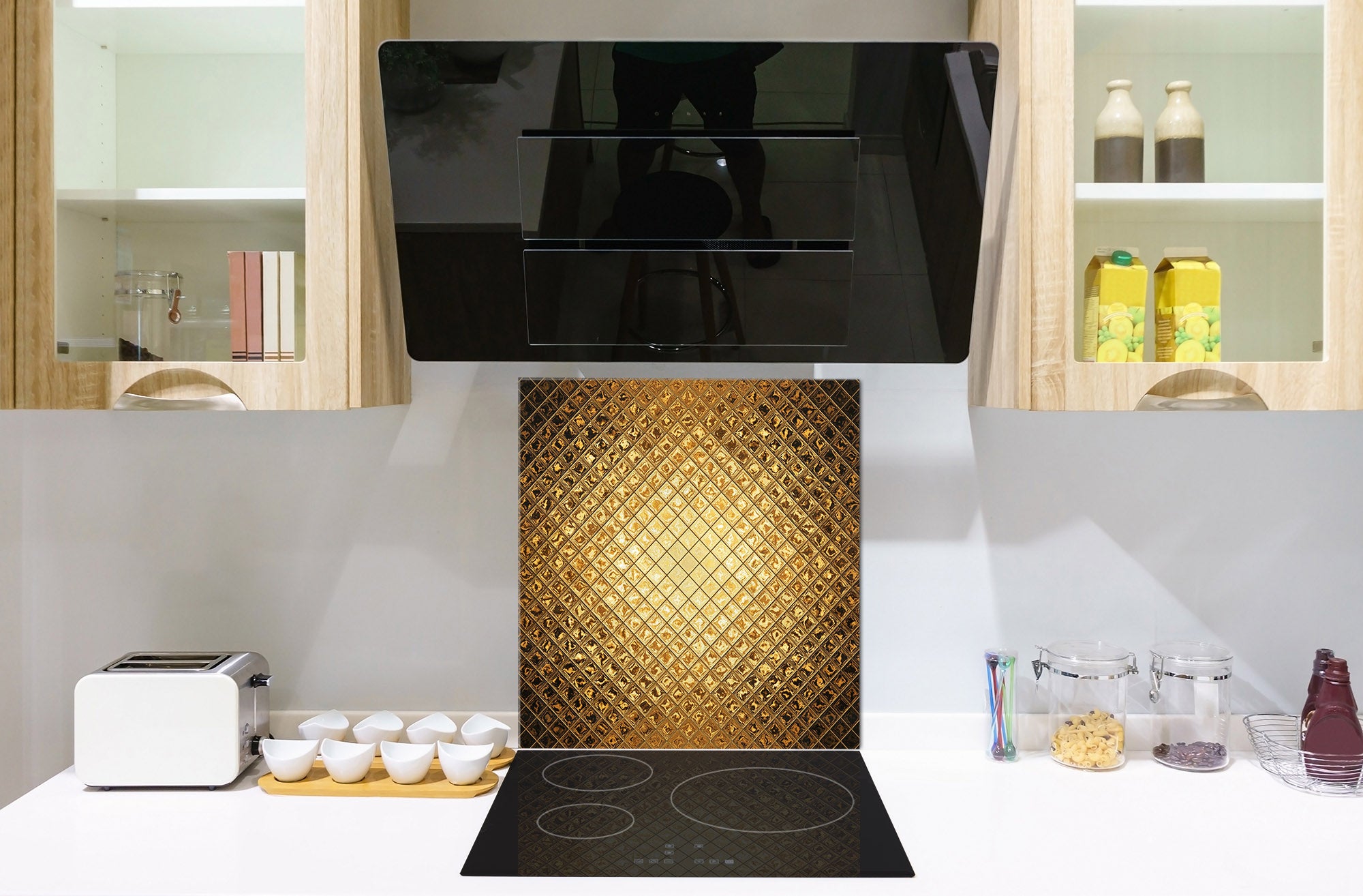 Stylish Tempered glass backsplash – Glass kitchen splashback – Glass upstand NBS08 Golden Waves Series: Sparkling pattern