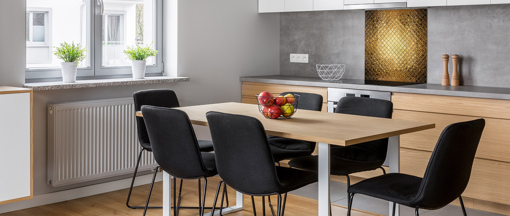 Stylish Tempered glass backsplash – Glass kitchen splashback – Glass upstand NBS08 Golden Waves Series: Sparkling pattern