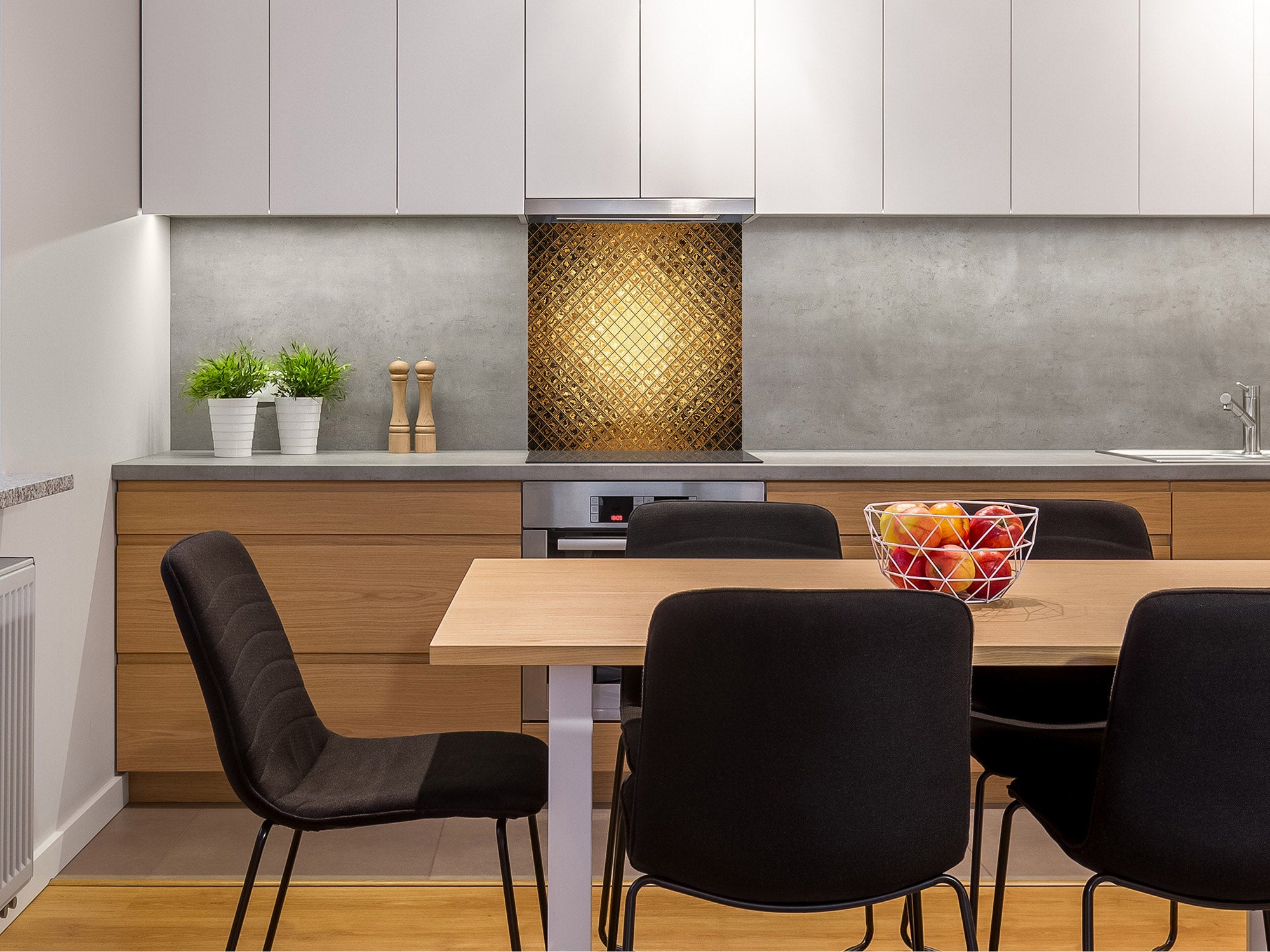 Stylish Tempered glass backsplash – Glass kitchen splashback – Glass upstand NBS08 Golden Waves Series: Sparkling pattern