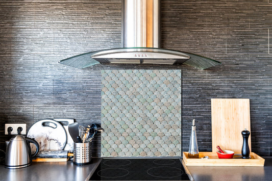 Printed tempered glass backsplash – Glass kitchen splashback NBS06 Textures and tiles 2 Series: Abstract fish scales