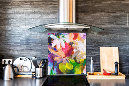 Printed Tempered glass wall art – Glass kitchen backsplash NBS12 Paintings Series: Impressionist flowers