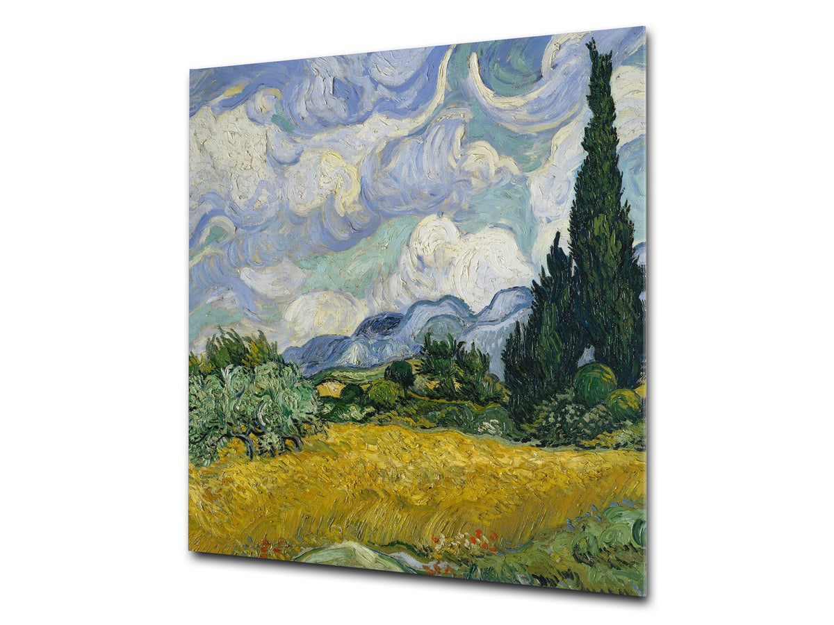 Printed Tempered glass wall art – Glass kitchen backsplash NBS12 Paintings Series: Wheat Field with Cypresses by Van Gogh