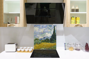 Printed Tempered glass wall art – Glass kitchen backsplash NBS12 Paintings Series: Wheat Field with Cypresses by Van Gogh