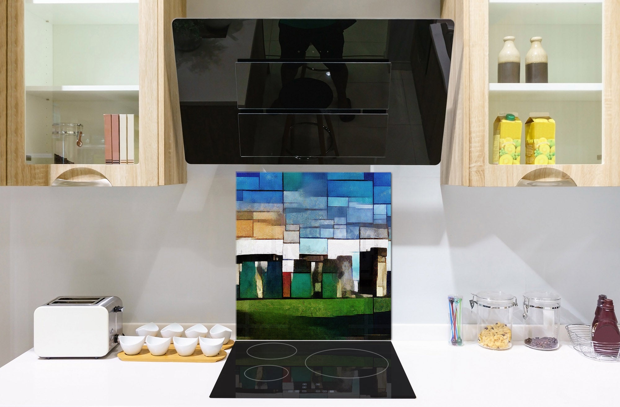 Printed Tempered glass wall art – Glass kitchen backsplash NBS12 Paintings Series: Cubist Stonehenge