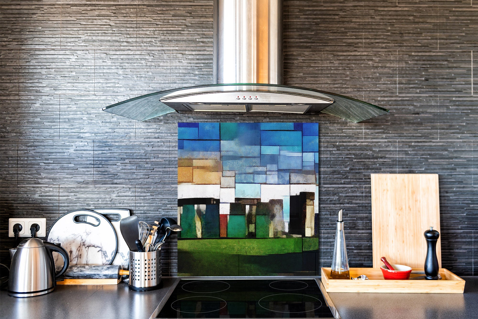 Printed Tempered glass wall art – Glass kitchen backsplash NBS12 Paintings Series: Cubist Stonehenge