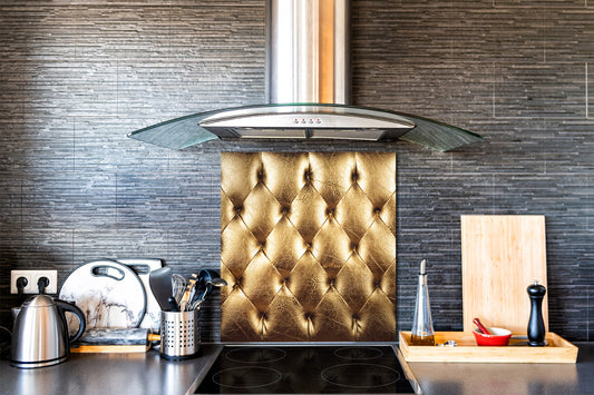 Glass kitchen backsplash – Tempered Glass splashback – Photo backsplash NBS10 Decorative Surfaces Series: Golden leather upholstery 2