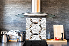 Glass kitchen backsplash – Tempered Glass splashback – Photo backsplash NBS10 Decorative Surfaces Series: Golden-white tiles