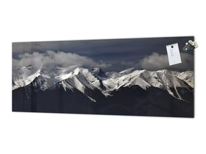Wide-format glass kitchen panel with and w/o stainless steel metal back-coating: Pirin mountains in spring