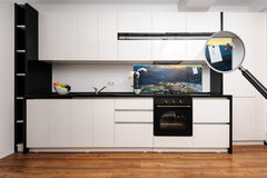 Wide-format glass kitchen panel with and w/o stainless steel metal back-coating: Yuanyang Rice Terrace, China