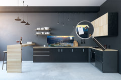 Wide-format glass kitchen panel with and w/o stainless steel metal back-coating: Yuanyang Rice Terrace, China