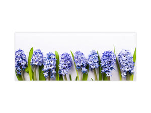 Wide-format glass kitchen panel with and w/o stainless steel metal back-coating: Lilac hyacinths