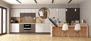 Glass kitchen panel with and w/o stainless steel back-coating: Pebbles in water