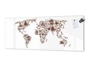 Glass kitchen panel with and w/o stainless steel back-coating: World coffee map