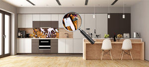 Glass kitchen panel with and w/o stainless steel back-coating: Tropical leaves