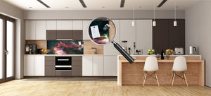 Glass kitchen panel with and w/o stainless steel back-coating: Star burst motion