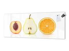 Glass kitchen panel with and w/o stainless steel back-coating: Half fruits