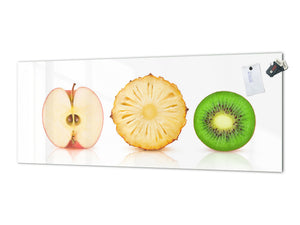 Glass kitchen panel with and w/o stainless steel back-coating: Half fruits 2