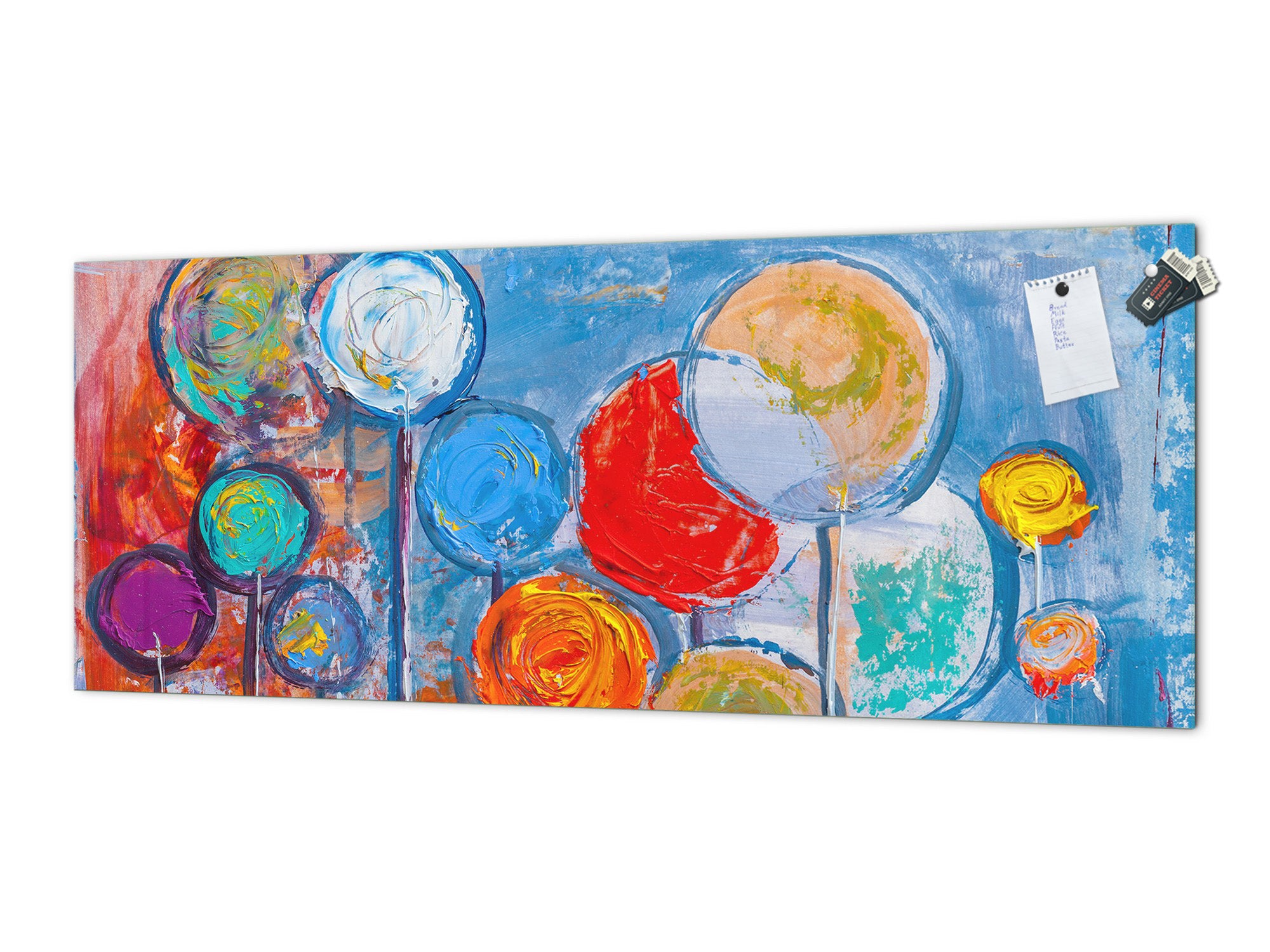 Glass kitchen panel with and w/o stainless steel back-coating: Round trees