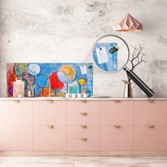 Glass kitchen panel with and w/o stainless steel back-coating: Round trees