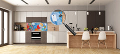 Glass kitchen panel with and w/o stainless steel back-coating: Round trees