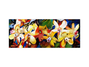 Glass backsplash w/ and w/o metal sheet backing with magnetic properties: Kandinsky flowers and buds