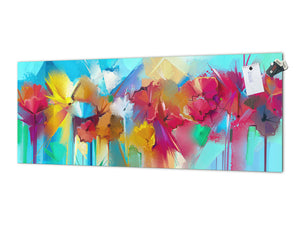Glass backsplash w/ and w/o metal sheet backing with magnetic properties: Hand painted flowers