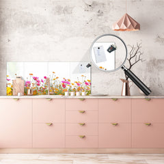 Glass backsplash w/ and w/o metal sheet backing with magnetic properties: Spring flower bed