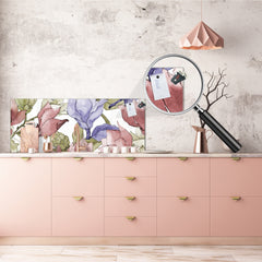 Glass backsplash w/ and w/o metal sheet backing with magnetic properties: Wildflower magnolia Aquarelle