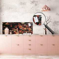 Large format horizontal backsplash - magnetic and non magnetic tempered glass: Colorful Koi