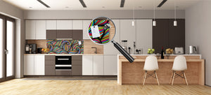 Large format horizontal backsplash - magnetic and non magnetic tempered glass:  Wavy curled pattern
