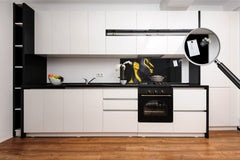 Glass splashback with metal backing - Kitchen glass panel:  Black and Yellow makeup