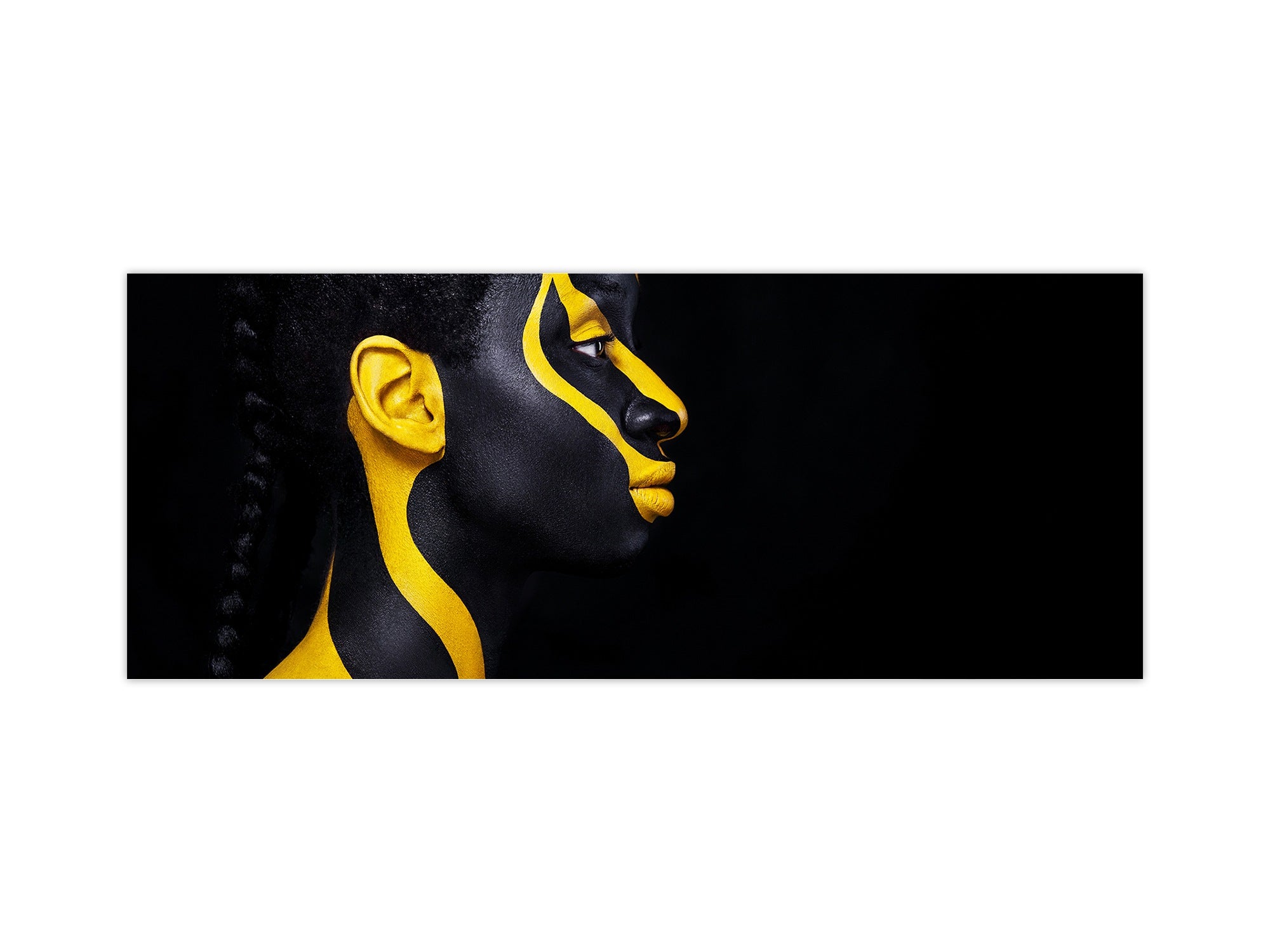 Glass splashback with metal backing - Kitchen glass panel:  Black and Yellow makeup